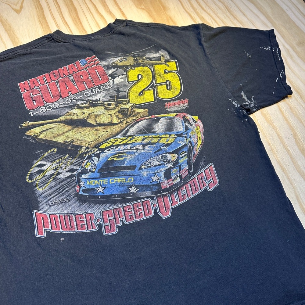 Jerzees Mens XL Black Casey Mears National Guard NASCAR Distressed Graphic Tee